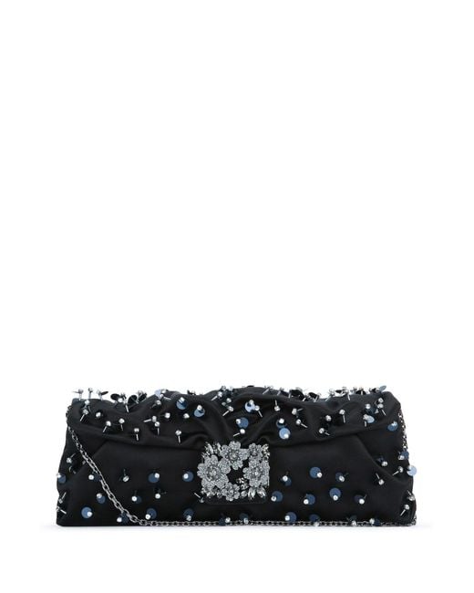 Roger Vivier Black Floral-Embellished Long Sequin Clutch