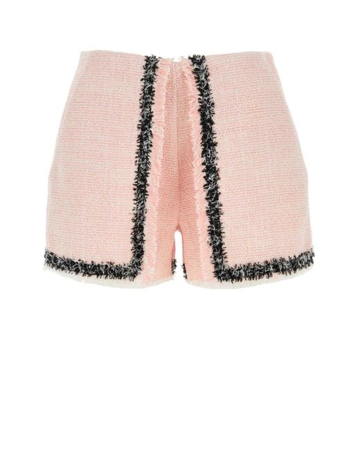 MSGM Pink Frayed-Edge Tweed Mini Shorts
