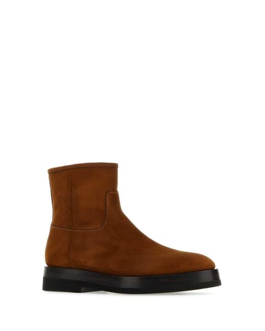 Santoni Brown Caramel Suede Ankle Boots for men