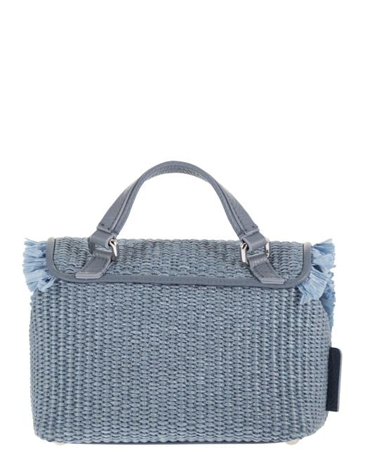 Zanellato Blue Postina Vimini Handbag With Fringes Baby