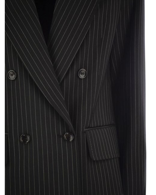 Max Mara Black Mattia Pinstriped Wool Double Breasted Blazer