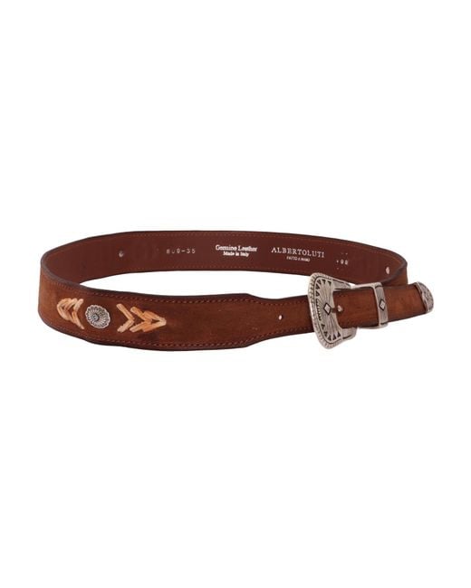 Alberto Luti Brown Suede Leather Studded Western Belt for men
