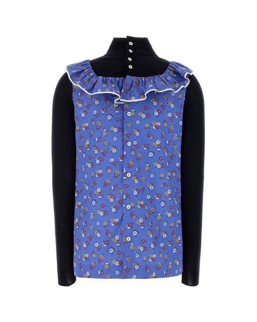 Miu Miu Blue Printed Poplin Top
