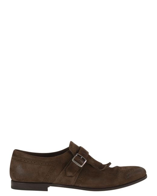 Church's Brown Shanghai Suede Monk Strap With Fringe Detail