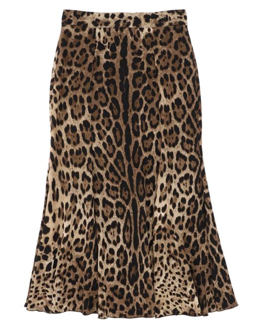 Dolce & Gabbana Leopard Print Jersey Midi Rok in het Brown
