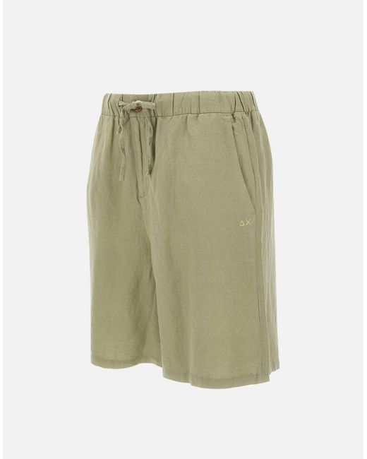 Sun 68 Green Sage Linen Drawstring Shorts