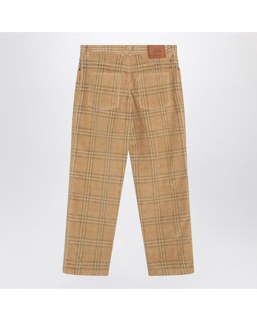 Burberry Natural Sand Coloured Check Corduroy Trousers