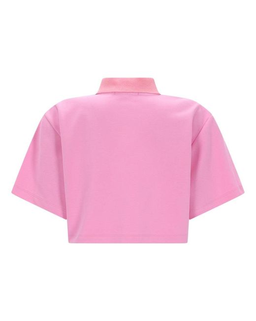 MSGM Pink Polo Crop Con Logo
