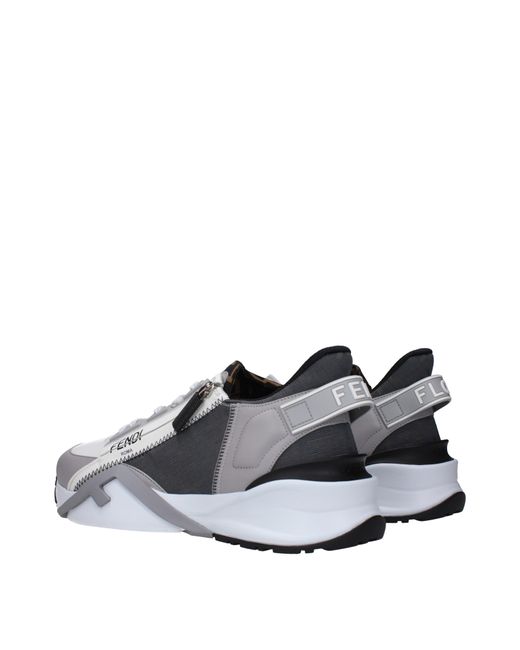 Sneakers Flow Mujer cuero blanco/acero Fendi de color Gray
