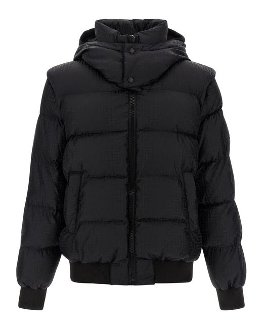 Balmain Black 'monogram Pb Labirinto' Down Jacket