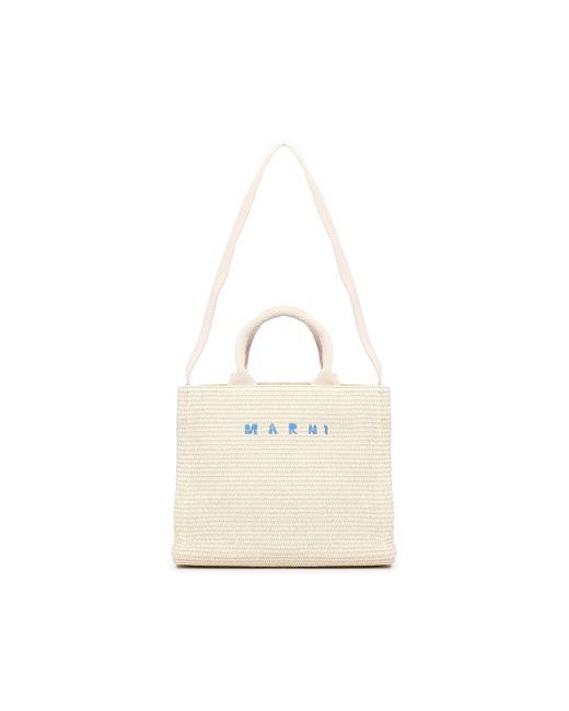 Marni White Small Raffia Tote Bag