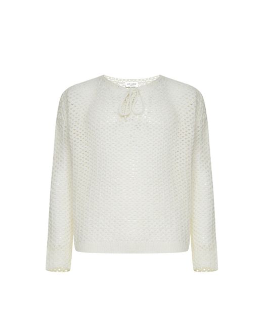 Saint Laurent White Crochet Wool Pullover for men