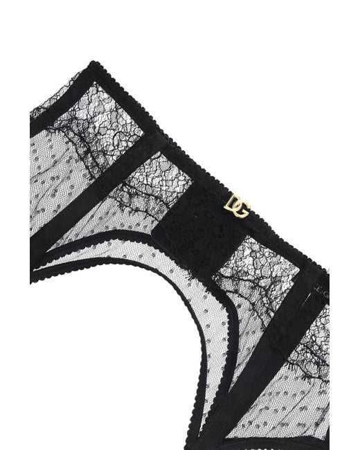 Dolce & Gabbana Black Lace Strumpfband mit Logo