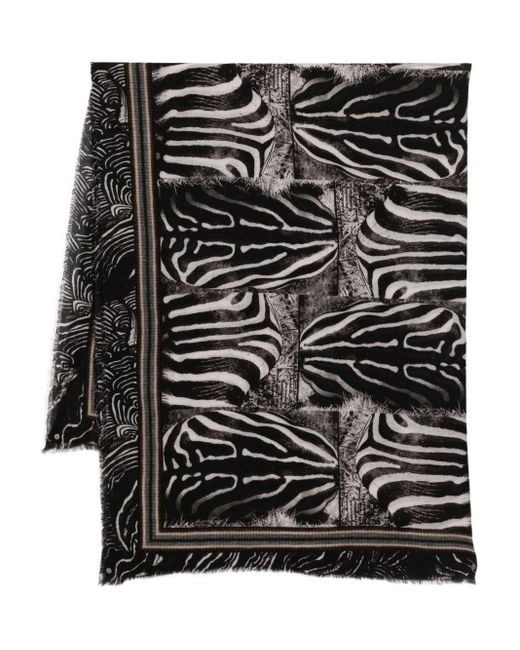 Faliero Sarti Black Zebra Wool And Cashmere Stole