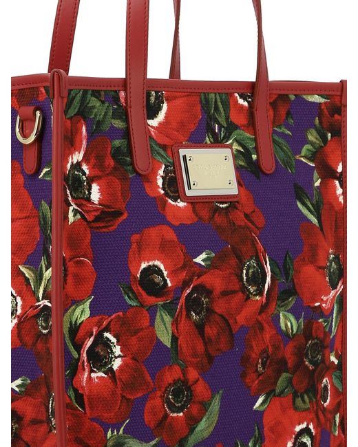 Tote con stampa di energia floreale di Dolce & Gabbana in Red