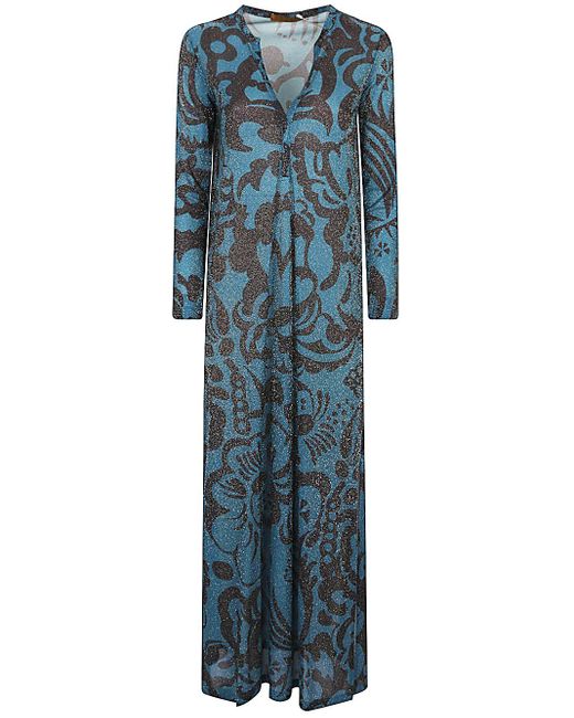 Siyu Blue Printed Long Dress