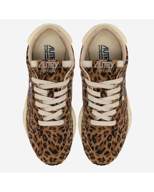 Autry Brown Reelwind Low Leather Sneakers With Animal Print