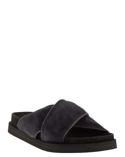 Fabiana Filippi Black Flat Suede Sandals With Crossed Straps