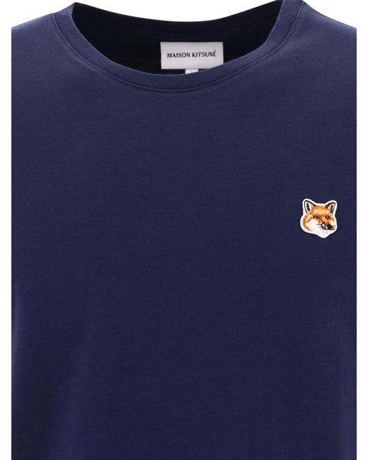 Maglietta Maison Kitsuné "Fox Head" di Maison Kitsuné in Blue da Uomo