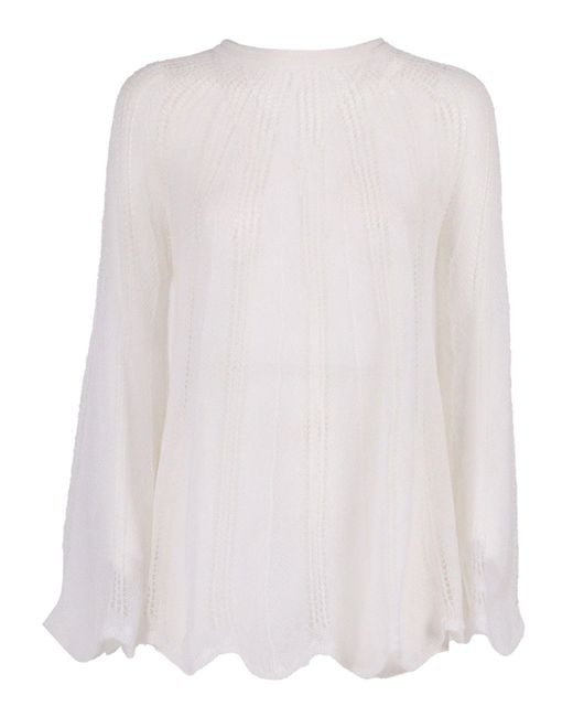 Forte_forte White Knitted Lace Mohair Stuffed Point Point