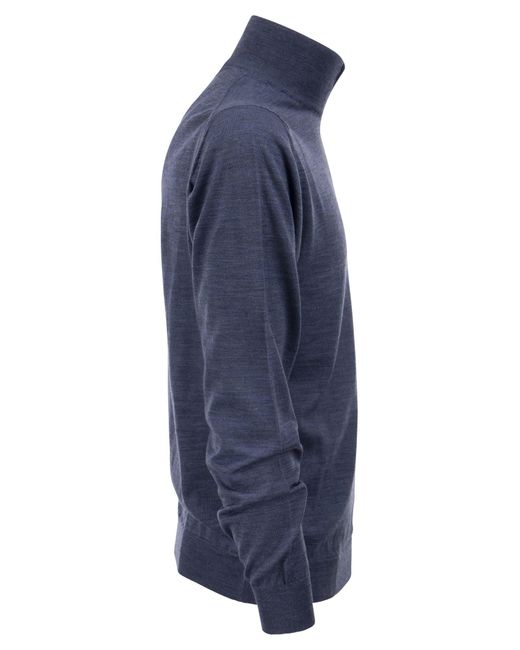 Fedeli Blue Wool Zipped Sweater for men