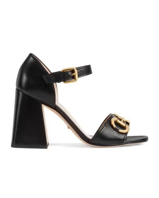 Gucci Black Schwarze Leder Horsebit Absätze
