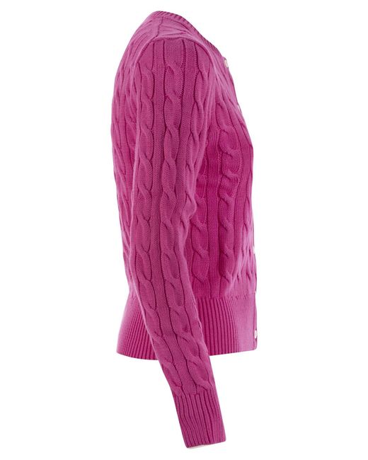 Polo Ralph Lauren Pink Plaited Cardigan With Long Sleeves