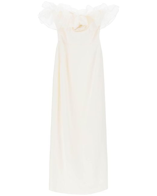 Alessandra Rich Strapless Dress Met Organza -details in het White