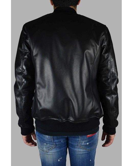 Philipp Plein Black Leather Bomber Jacket for men