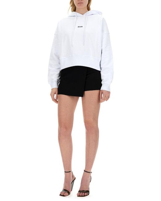 MSGM White Logo Hood Sweatshirt