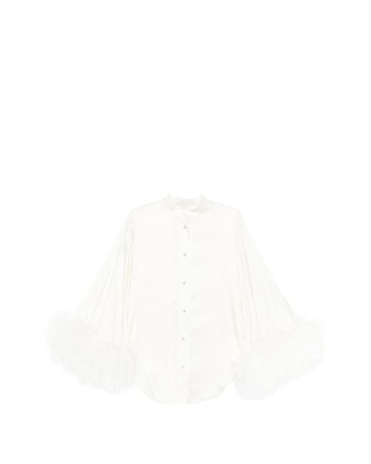 Oseree White Bridal Satin Shirt Plumage