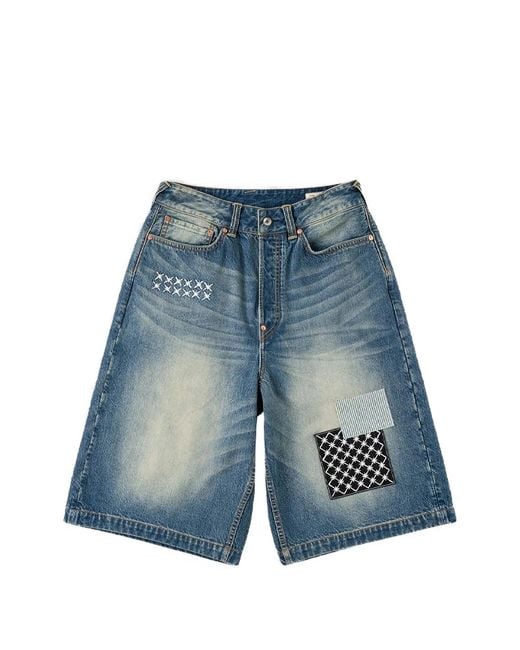 Evisu Blue Ht Fabric Patch Denim Shorts