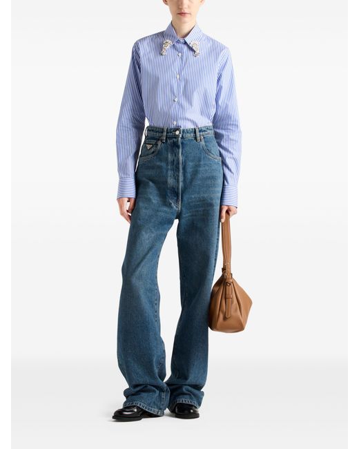 Prada Blue Shirt With Crystals Embellishments