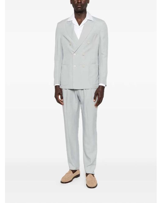 Eleventy White Double Breasted Linen Suit