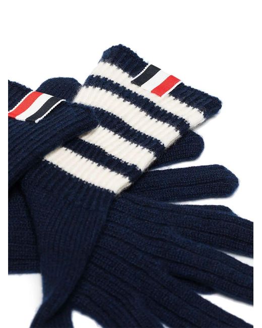 Thom Browne Blue Rib Gloves W/ 4 Bar Stripe for men