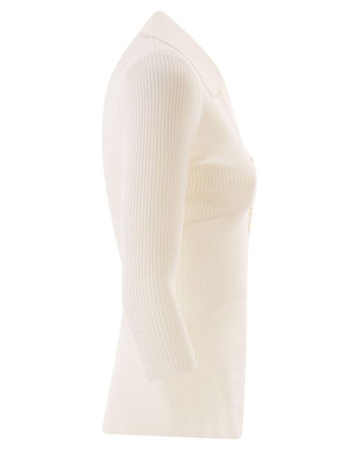 Elisabetta Franchi Natural Micro Cable Knit Polo Shirt