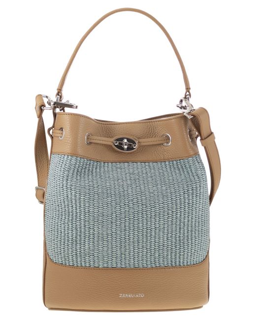 Zanellato Blue Monda' Straw Fabric Bag S