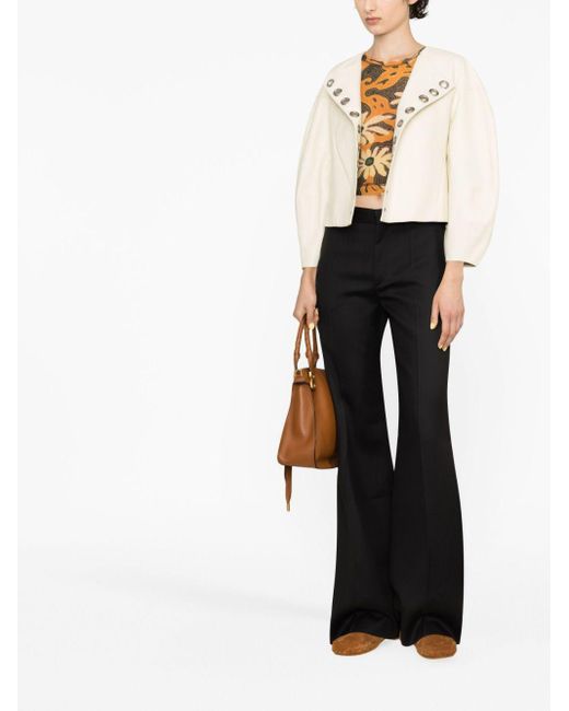 Chloé Black Flared Silk Blend Wool Trousers