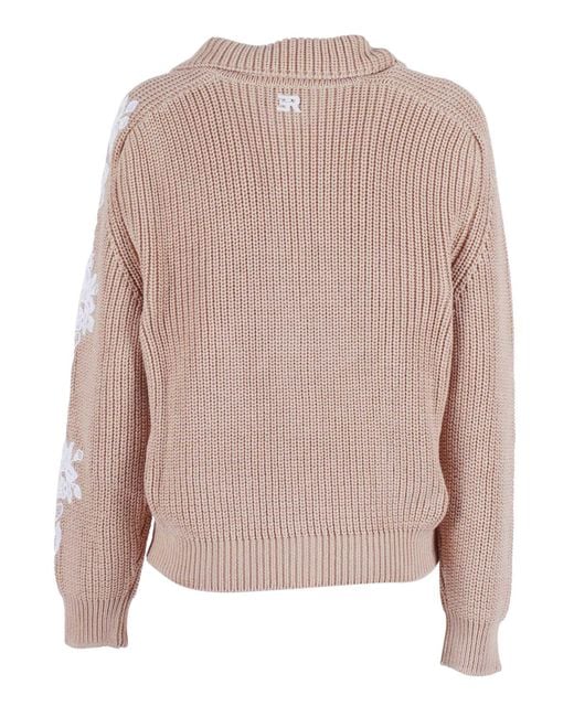 Ermanno Scervino Pink Lace-Patch Chunky-Knit Cardigan