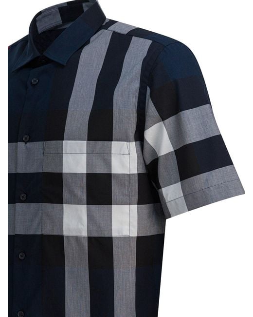 Burberry "Check"-Baumwollhemd in Blue für Herren