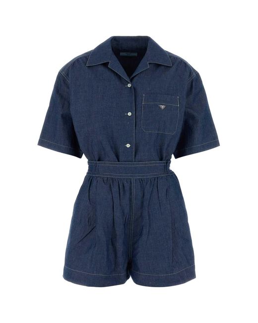 Prada Blue Cotton Shorts Jumpsuit