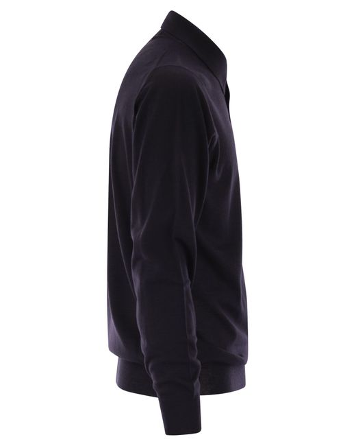 Fedeli Blue Virgin Wool Polo Shirt for men