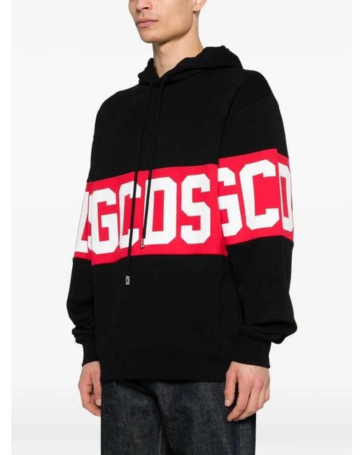 Gcds Red Striped Hoodie With Logo for men