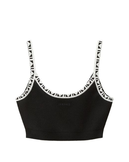 Versace Black Viscose-Blend Jacquard Crop Top