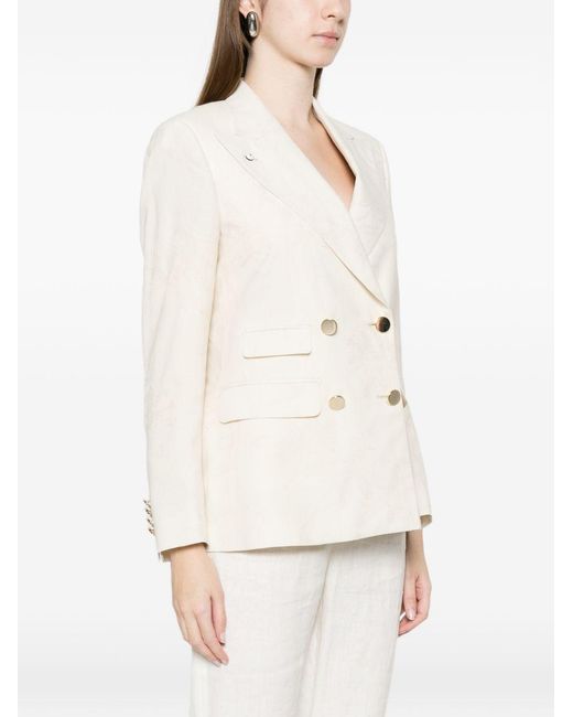 L.b.m. 1911 White Linen Blend Double-Breasted Jacket