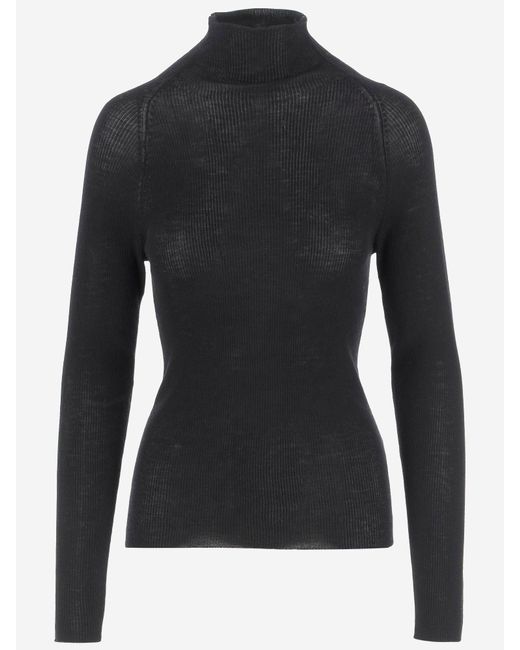 Aspesi Black Gerippter Wollpullover
