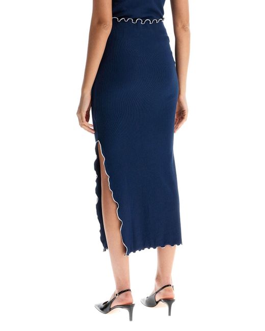ROTATE BIRGER CHRISTENSEN Roteer Midi -rok Met Contrasterende Zoomline in het Blue