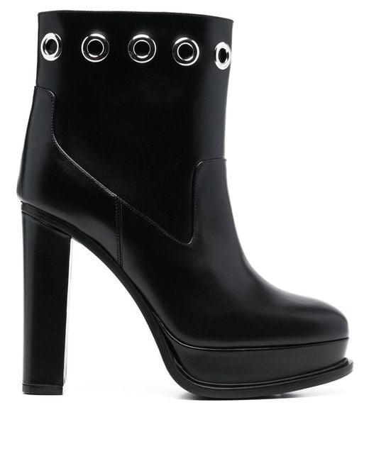 McQueen Black Leather Heel Ankle Boots