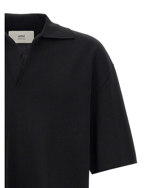 AMI Black V-Neck Polo Shirt With Oversized Fit