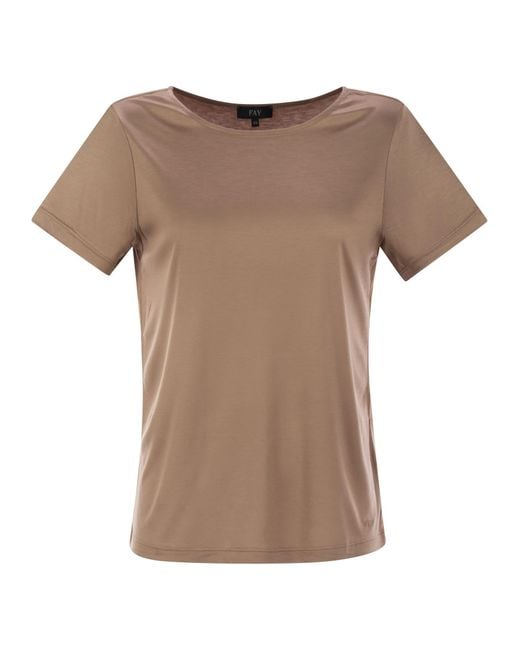 Fay Brown Jersey T Shirt With Boat Neckline